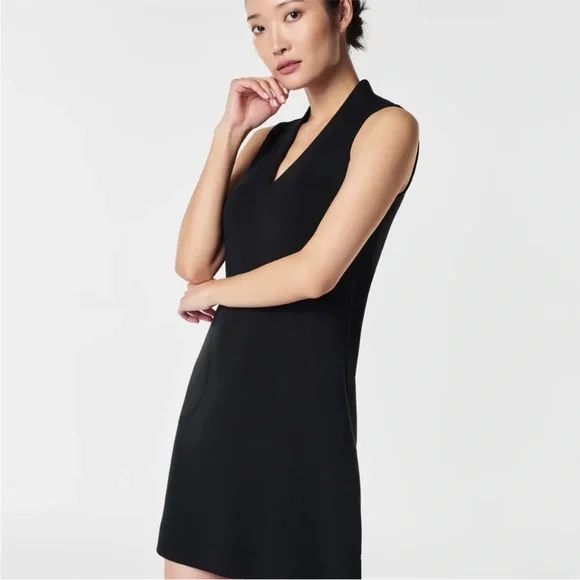 SPANX Black V-Neck Sleeveless Mini Dress Size Small - Picture 2 of 8